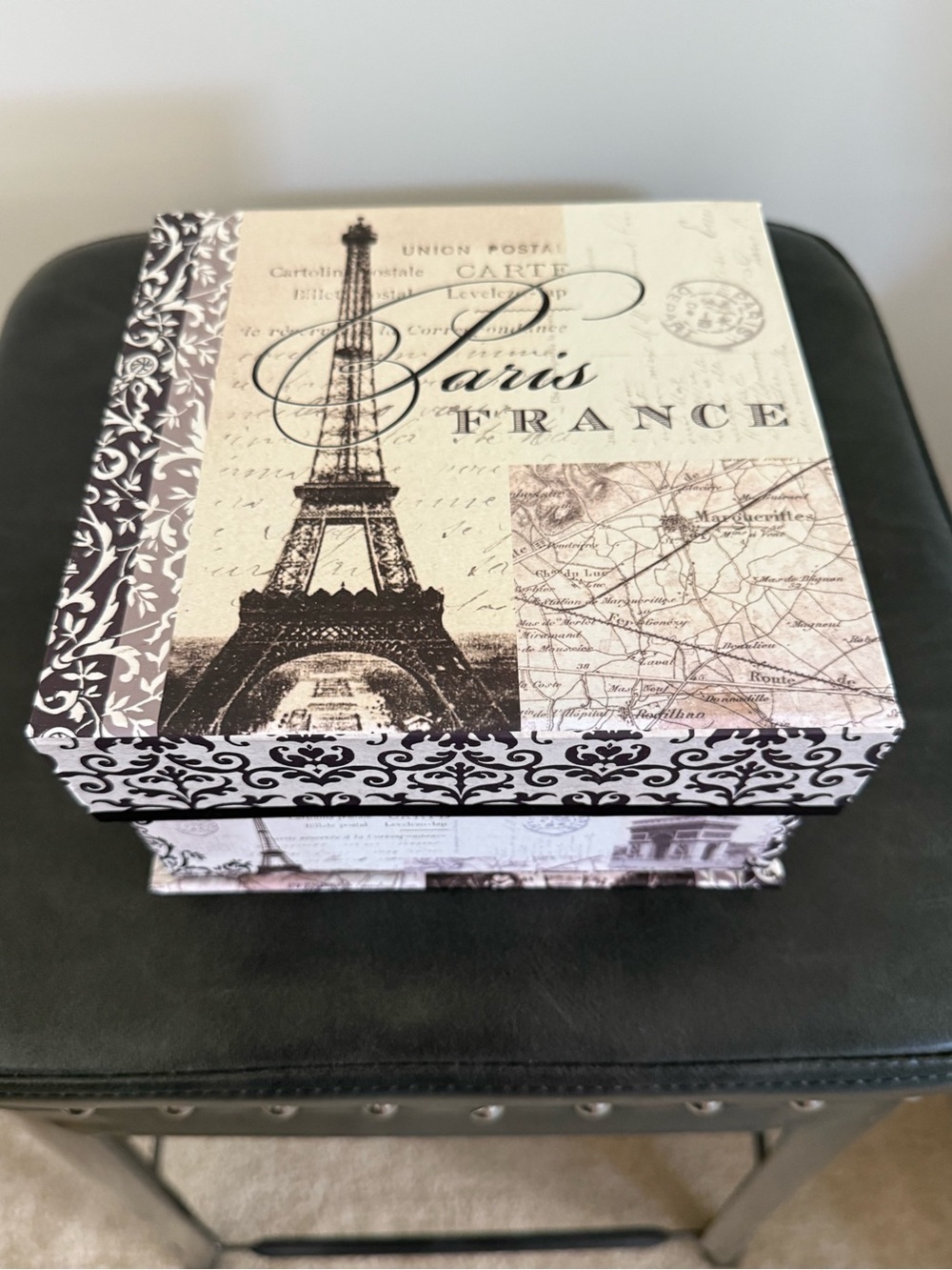 Paris Eiffel Decorative Box in Black and Cream